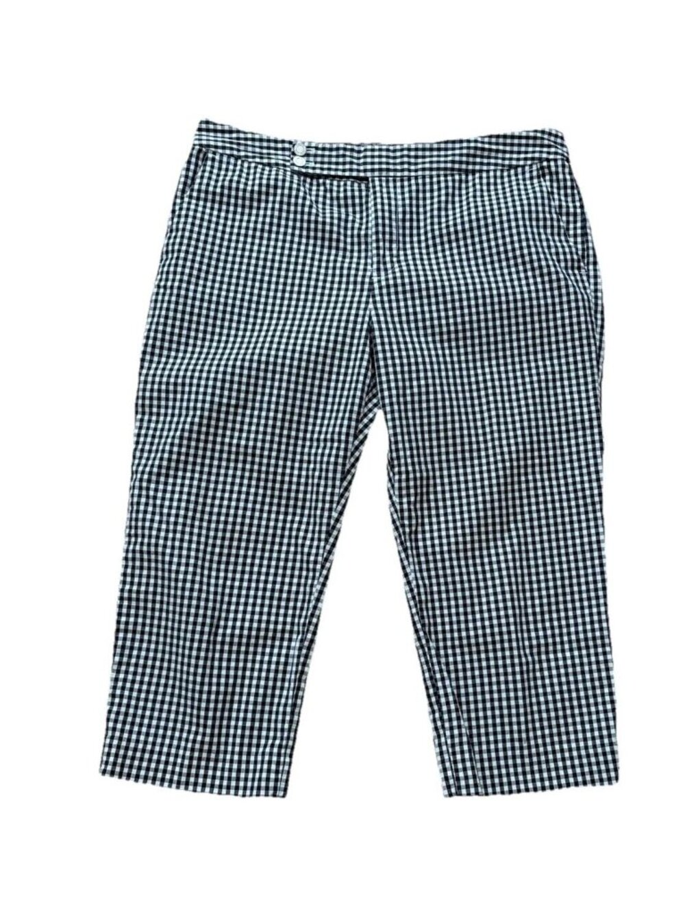Chaps Womens 12 Capri Cropped Pants Gingham Black White Stretch Classic